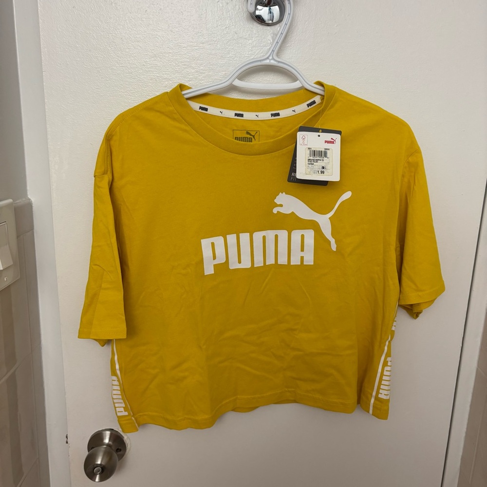 Puma Mustard Yellow Crop T-Shirt with Logo NWT size Large L